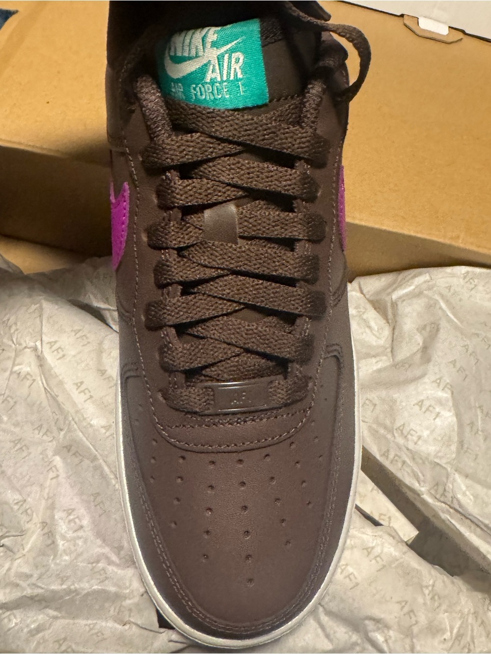 Nike mens Brown Sneakers with Purple Swoosh